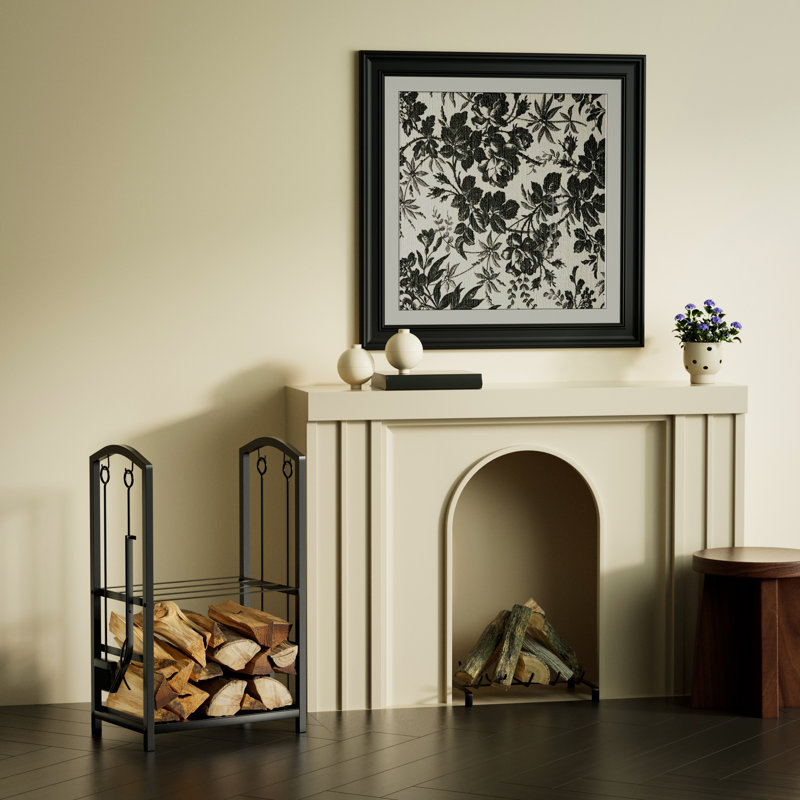 Hagenah Metal Log Rack 2 Tires with Fireplace Tool Set