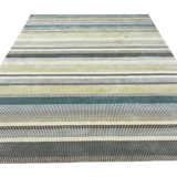 Green Hand-Knotted Wool Linear Pixelation Geometric Modern Contemporary Carpet Rug