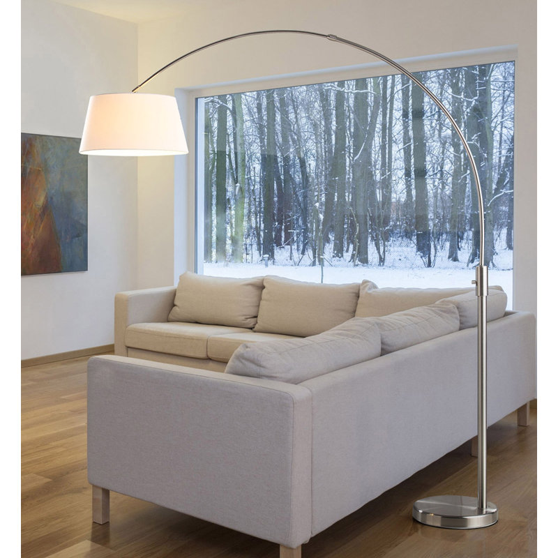 Aldusa 82'' Arched Floor Lamp, White, Brushed Nickel