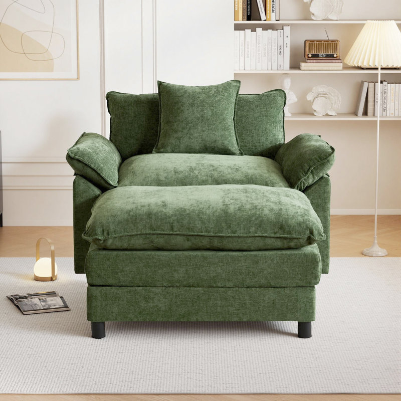 Fauteuil d'appoint 44 po avec repose-pieds et chenille 44 po, Chenille verte
