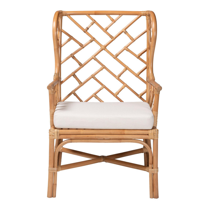 Fauteuil à oreilles en rotin naturel avec coussin amovible Baxton Studio Ray