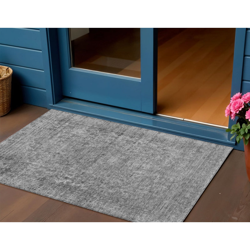 3' X 5' Gray Abstract Washable Indoor Outdoor Area Rug