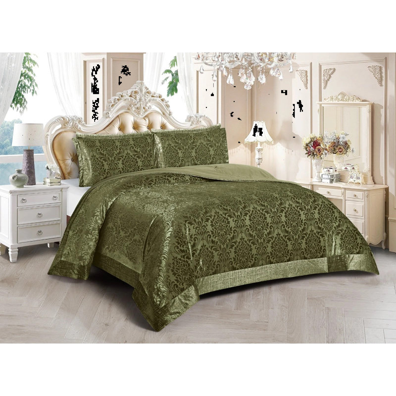 Microfiber Bedspread with Pillow Shams Included, Super King, Green 