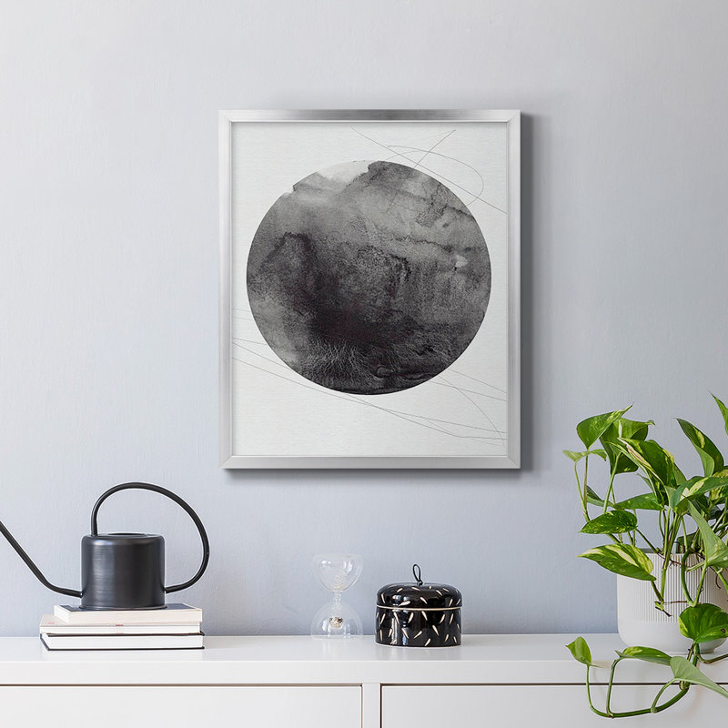 Graphite lune I, toile encadrée de qualité supérieure - prête à être accrochée, Argent, H 24 po x l 20 po