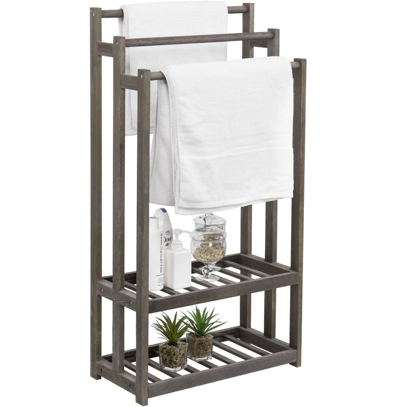 Rustic Wood Bathroom Quilt Blanket Rack