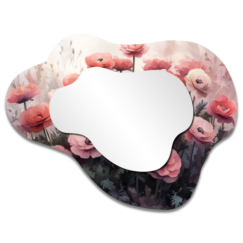 Spring Symphony Of Ranunculus Into The Forest I - Ranunculus Irregular Asymmetrical Mirror, Traditional Wall Mirror, Printed on Metal