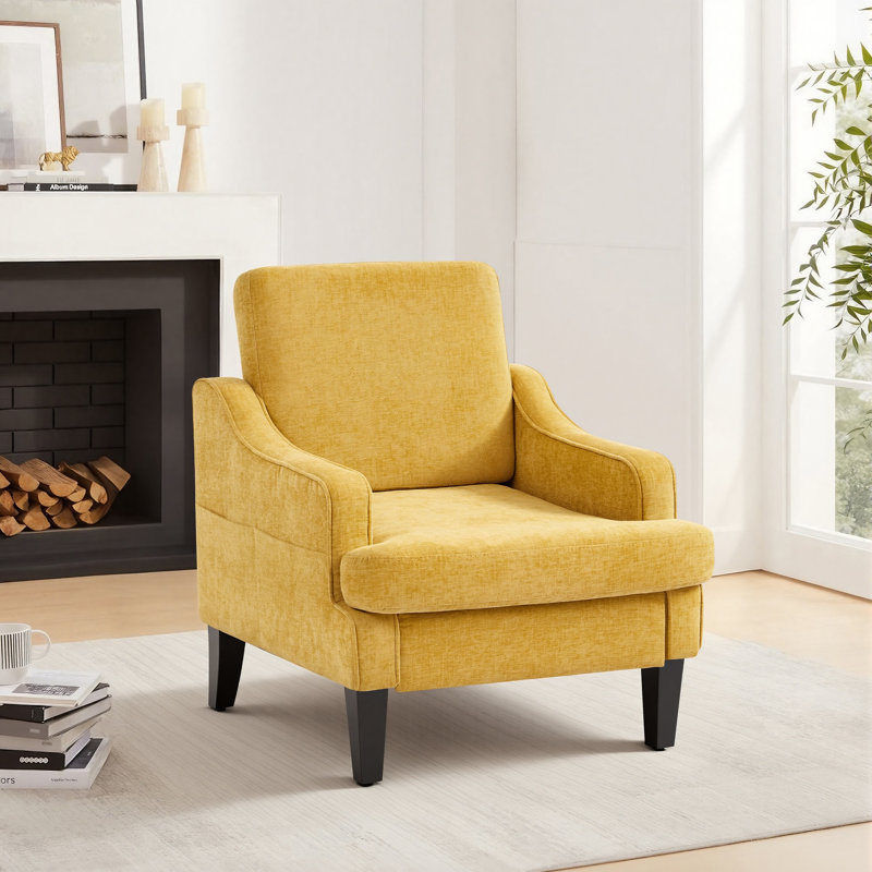 Fauteuil d'appoint rembourré en chenille Mordern And Chic Design, Jaune