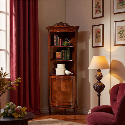 Vintage Solid Birch Corner Display Cabinet