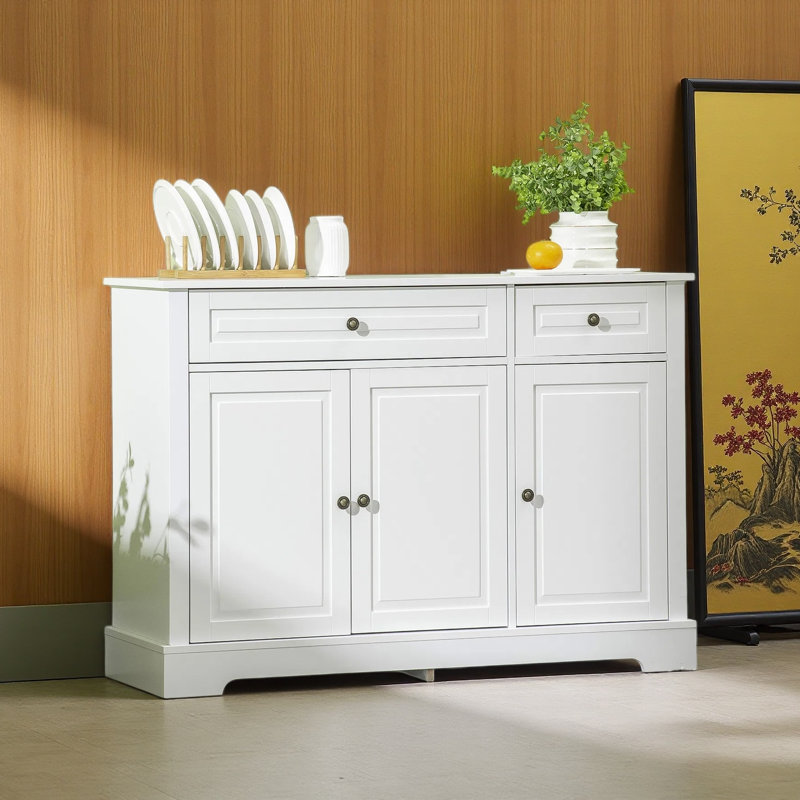 Buffet moderne avec armoires et tiroirs pour le rangement de la cuisine du salon, White