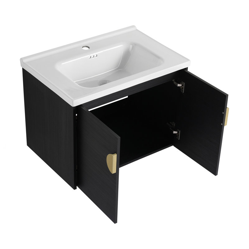 Meuble-lavabo à fermeture en douceur 28 po avec lavabo, pour petite salle de bain (emballage KD), Noir châtaignier