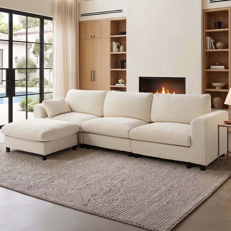 Canapé d'angle modulaire de 292 cm de profondeur avec pouf de rangement, canapé d'angle confortable en forme de nuage 4 pièces