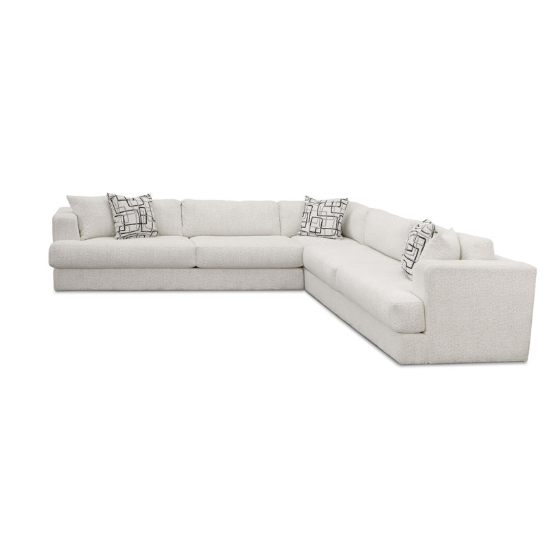 Low Profile 3-Piece L-Shaped Sectional Sofa with Feather-Blend Cushions, Washable Covers & Designer Toss Pillows - Modern Contemporary Upholstered Living Room Furniture, Fluffy Riverrock Fabric
