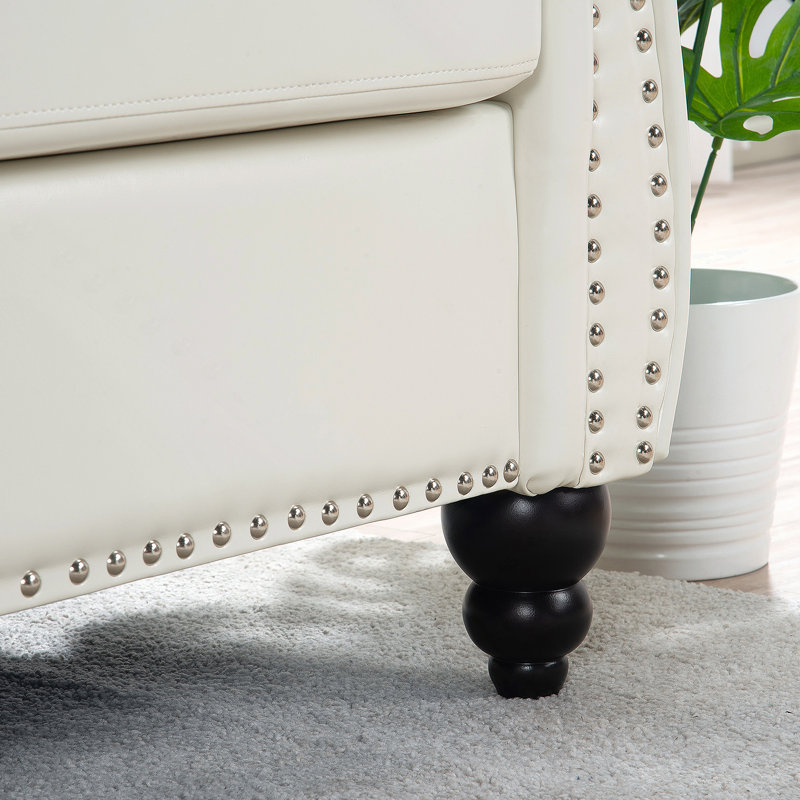 Canapé Chesterfield à accoudoirs roulés 84 po 3 places, Blanc
