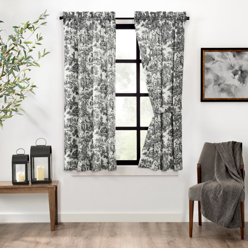 Amelie Semi-Sheer Cotton Curtain Pair, 34" W x 54" L, Black