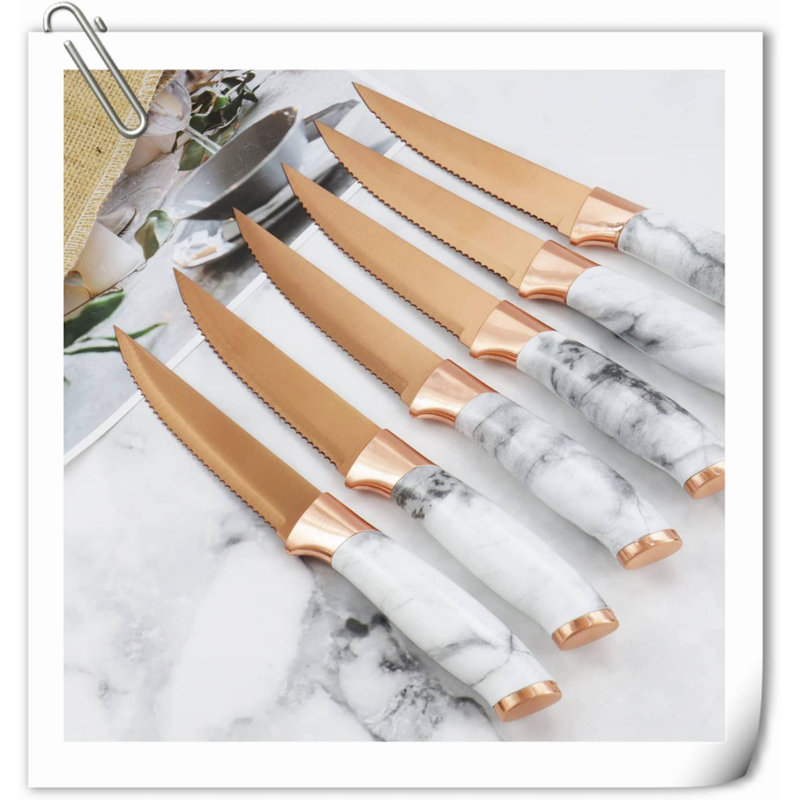 Ensemble de couteaux de cuisine arc-en-ciel, ensemble de couteaux de cuisine avec bloc en acrylique, ensemble de couteaux à couteaux à lame épaisse, qualité chef tranchant pour un usage domestique et professionnel, meilleur cadeau (poignée marbrée /