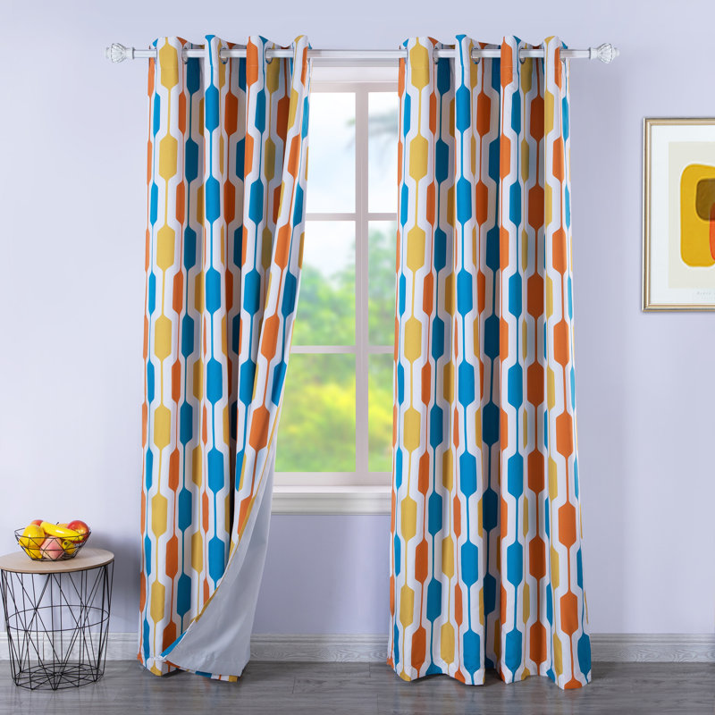 Ginder Room Darkening Thermal Window Curtains with Grommets and a Geometric Pattern, 52" W x 84" L, Teal