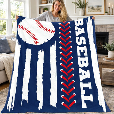 1pc Baseball Pattern Blanket, American Flag Design Flannel Throw Blanket, Soft Cozy Lightweight Warm Blanket for Sofa Couch Bed Living Room Dorm Offic