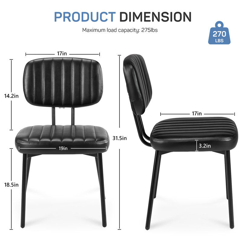 Dining Chairs, Upholstered Mid Century Modern Kitchen Dining Room Accent Chairs, 2, Black