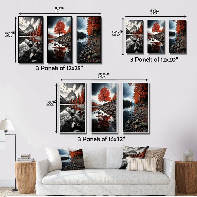 «Canada Beautiful Landscape Black», 3 pièces, Encadré naturel, H 40 po x l 60 po