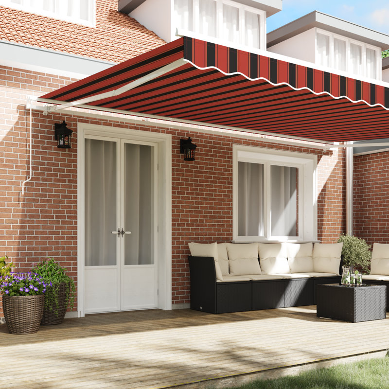 Retractable Awning, 500 cm W x 350 cm D, Orange/Brown Striped