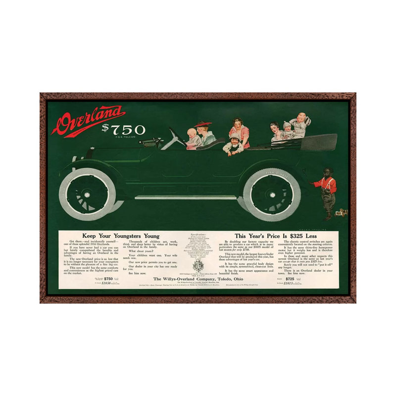 1915 Willys-Overland Magazine Advert 1 Piece Wall Art on Canvas, 66.04 cm H x 45.72 cm W, Classic Wood Framed