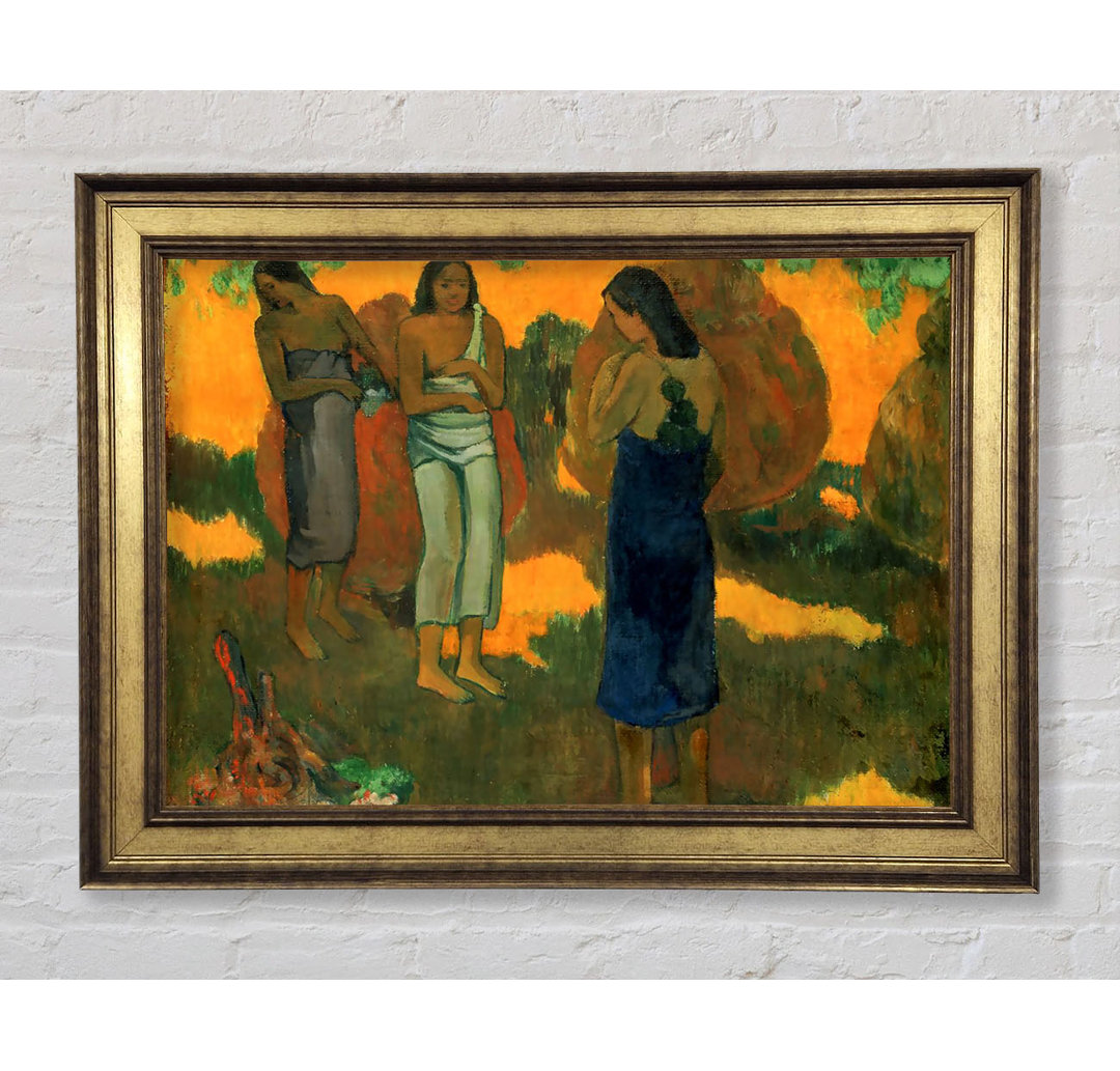 Gauguin Drei Tahitianerinnen vor gelbem Hintergrund - Einzelne Bilderrahmen Kunstdrucke