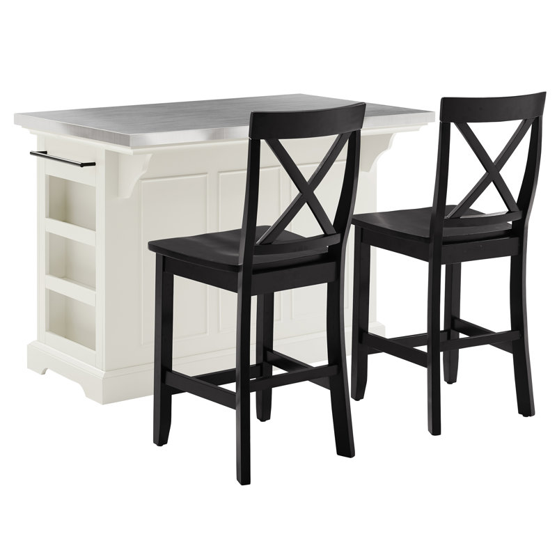 Ensemble d'îlot de cuisine 50 "Diamondback, Acier inoxydable, Blanc / noir