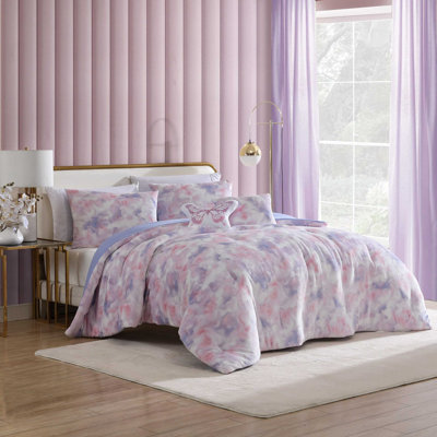 Betsey Johnson Sunset Tie Dye Plush Reversible Pink Comforter Bonus Set
