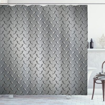 Cross Wire Fence Netting Display with Diamond Plate Effects Chrome Kitsch Motif Shower Curtain Set -  Ambesonne, sc_21697_extralong