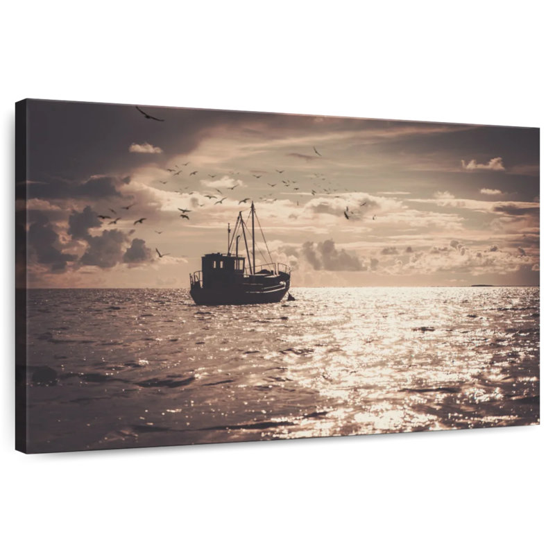 Senne, bateau de pêche au port, H 32 po x l 48 po