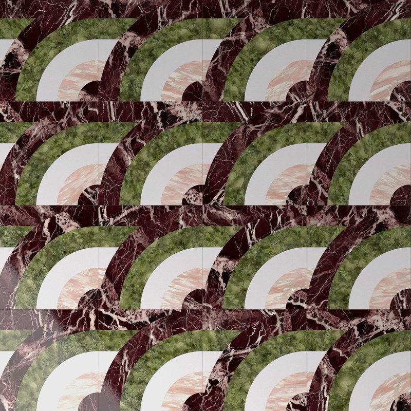Arc 12X12 Polished Marble Mosaic, Horizontal Rainbow