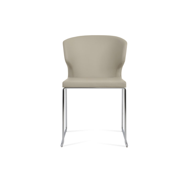 Chaise empilable Amed, Chrome, Similicuir gris clair