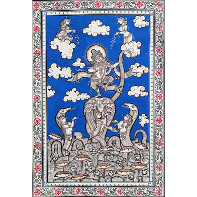 Belle vue sur Kaliya Mardan | Peinture de Pattachitra | Couleur naturelle sur toile faite à la main