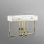 Table console traîneau de 47 pouces en bois blanc et acier inoxydable doré avec deux tiroirs
