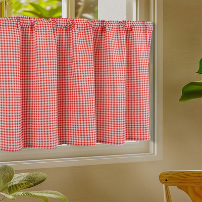 Checkered Curtain Partition Curtain Window Valance Cottage Layout Curtain Decoration Curtain Rod Pocket Valance For Kitchen/Living Room