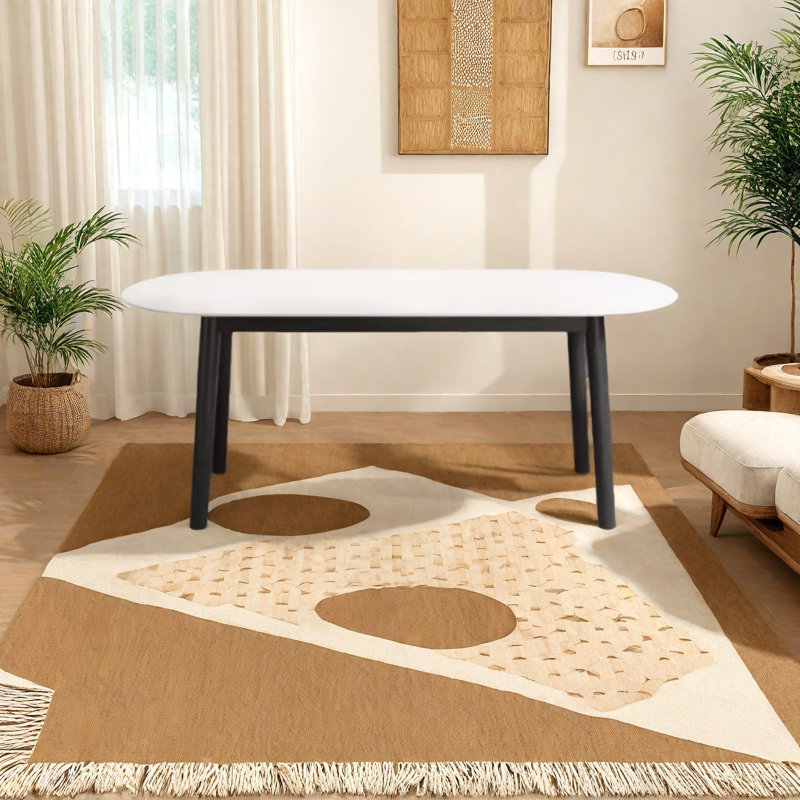 Table de salle à manger en pierre avec pieds en bois de frêne massif, H 29,5 po x L 70,8 po x l 35,4 po