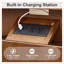 Table de chevet en noyer avec station de recharge, table de nuit à 2 tiroirs avec tablette ouverte, pieds en bois massif, multiprise certifiée ETL pour chambre à coucher