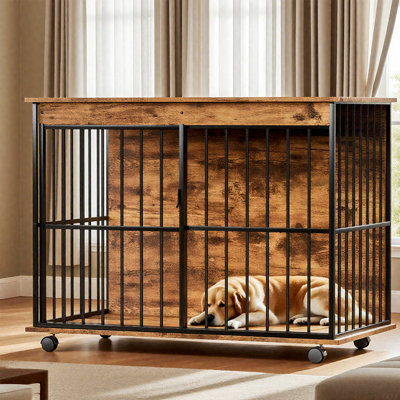 Grand mobilier pour cage de chien avec plateaux et roues