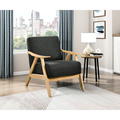 Dark Gray Fabric Accent Seat, Solid Rubberwood Frame And Foam Padding For Relaxation Chair, Wood Construction, Cushioned Back Seat