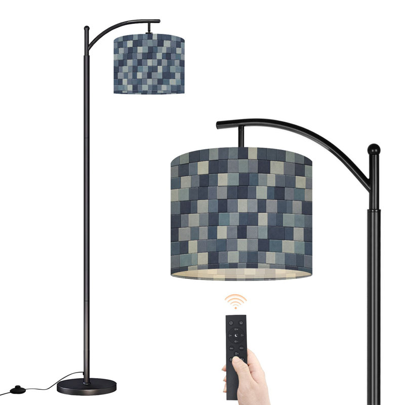 Arc Floor Lamp with Adjustable Lampshade style cobblestone block game pixelated square gray Standing Lamp 3 Color Temperatures Dimmable Tall Pole Lamp with Foot Switch for Bedroom