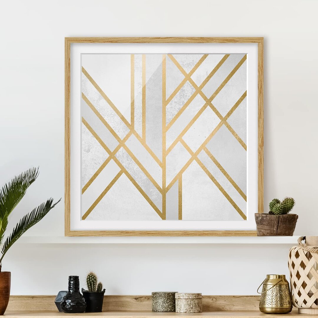 Gerahmtes Poster Art Deco Geometry in Weiß/Gold