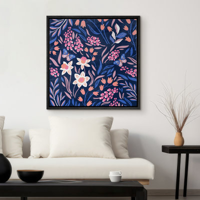 Impression sur toile de décorations murales encadrées botaniques abstraites bleues et roses