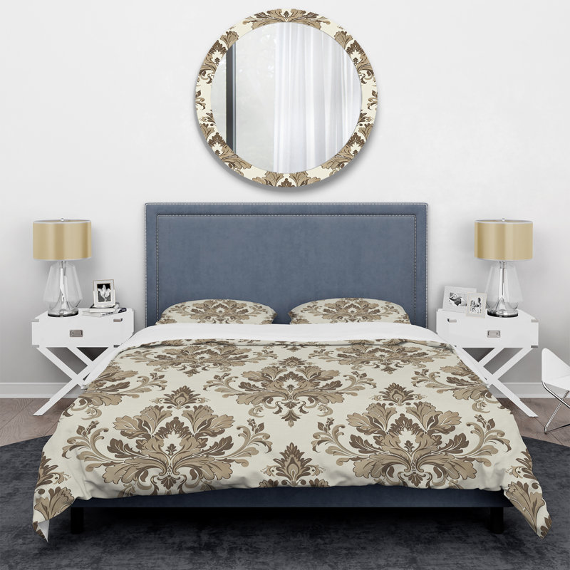 Ensemble de housse de couette transitionnelle brun et beige damassé Glam II, Housse de couette très grand et 2 très grandes t