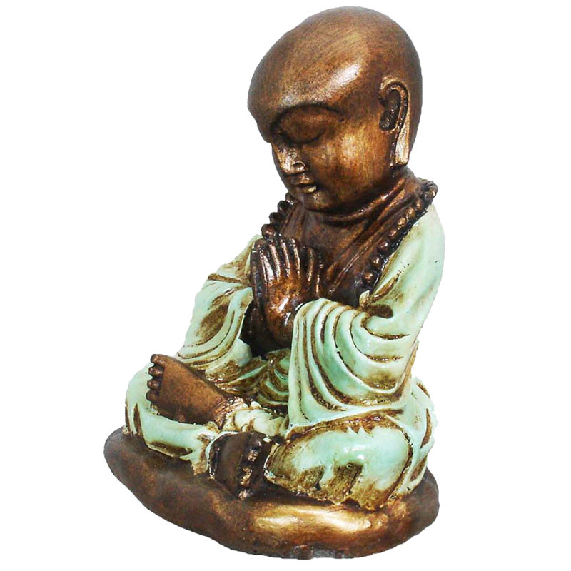 Figurine priant monk Lataif, Bleu sarcelle, H 7 po x l 5 po x P 4 po