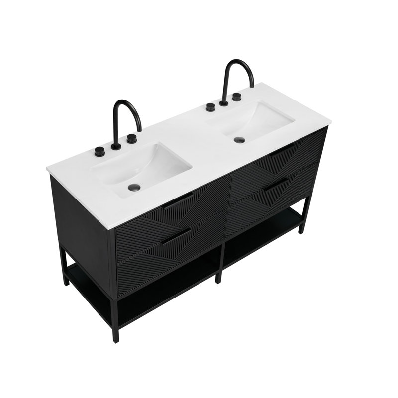 Ensemble de meuble-lavabo 60 po Diamond, Quartz blanc, Noir anthracite, Noir mat