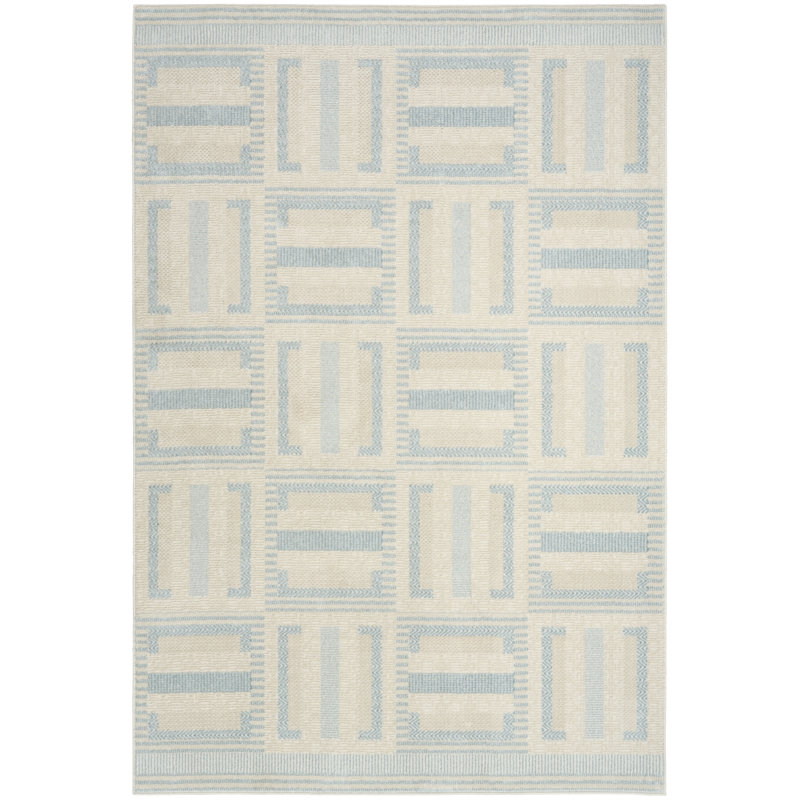 Maridee Ivory Blue Modern Indoor Rug, Rectangle 4' x 6'