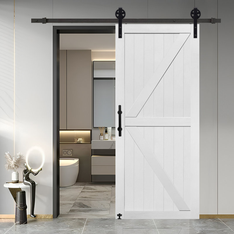 MDF Barn Door Easy Assembly -Solid Slab Covered with Water-Proof PVC Surface with Hardware Kit, 36" x 84", White