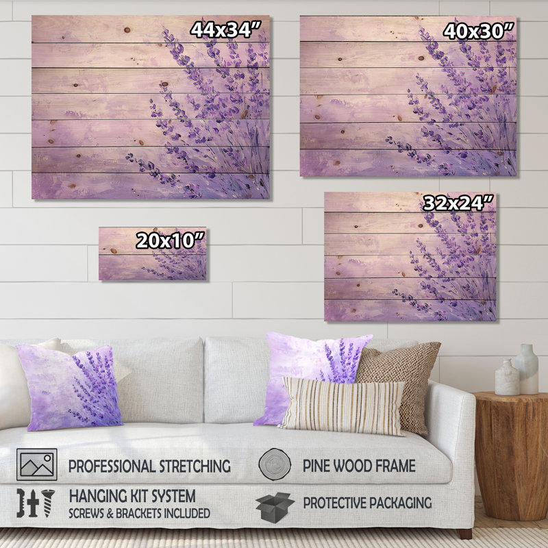 Lavande Meadows In France III - Art mural traditionnel en bois sur bois de pin naturel, H 34 po x l 44 po x P 0,78 po