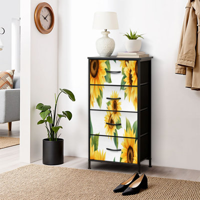 Dresser for Bedroom Dresser for Closet Sunflower seamless Yellow summer floral white Repeating Dressers & Chests of Drawers Fabric Closet Organizers and Storage with 4 Drawers Storage Bins