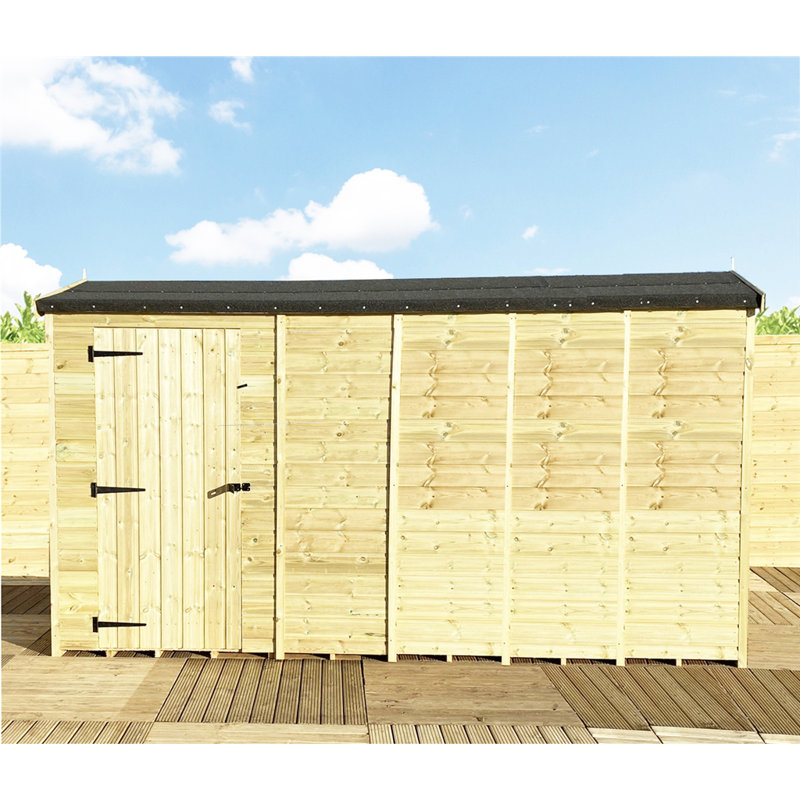 14 x 4 Pressure Treated High Eaves Reverse Apex Shed with Single Door